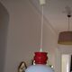 White and red opaline glass chandelier vintage 1970 space age