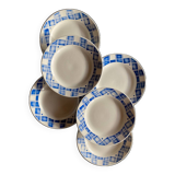 Set of 6 Sarreguemines flat plates Cornouailles blue pattern