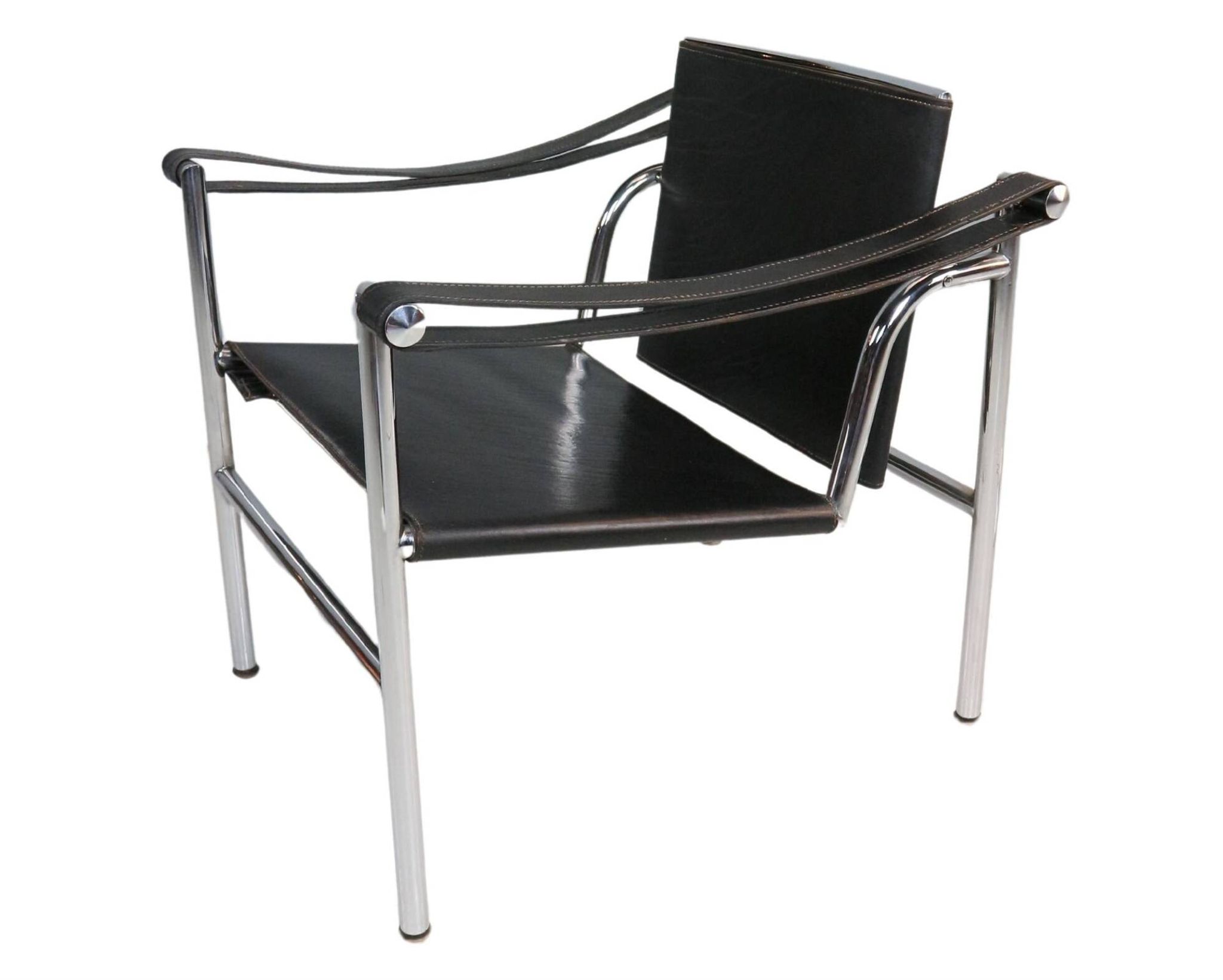 Le Corbusier Vintage Black Leather Armchair Model- LC1 for Cassina, 1970s