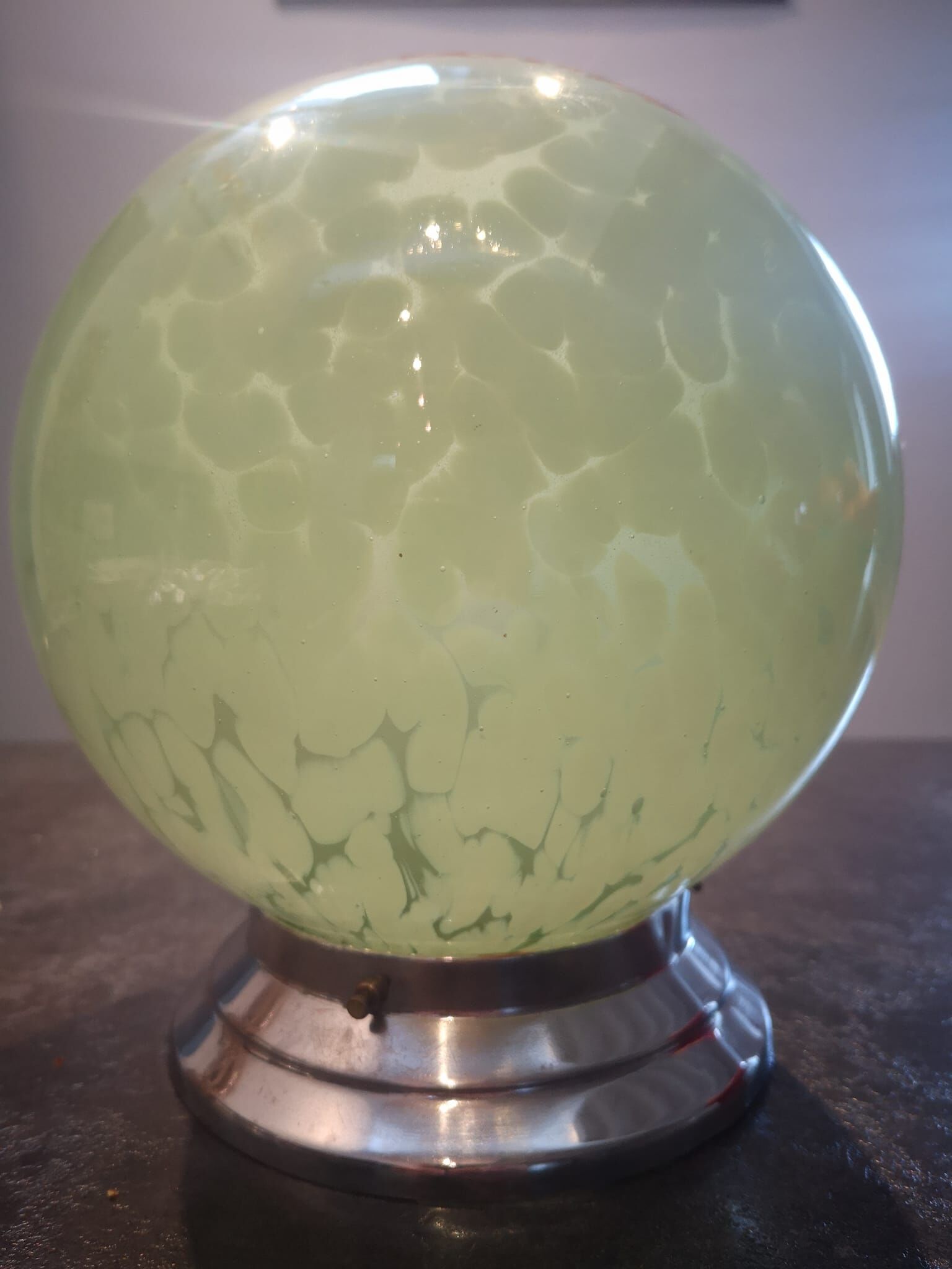 Applique globe boule abat jour opaline vert Clichy moucheté ø 20 cm art déco 1930/1940 TBE