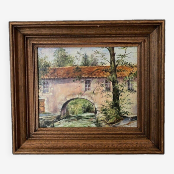 Oil on canvas watercourse mill mid-20th century by Nicole Colomier