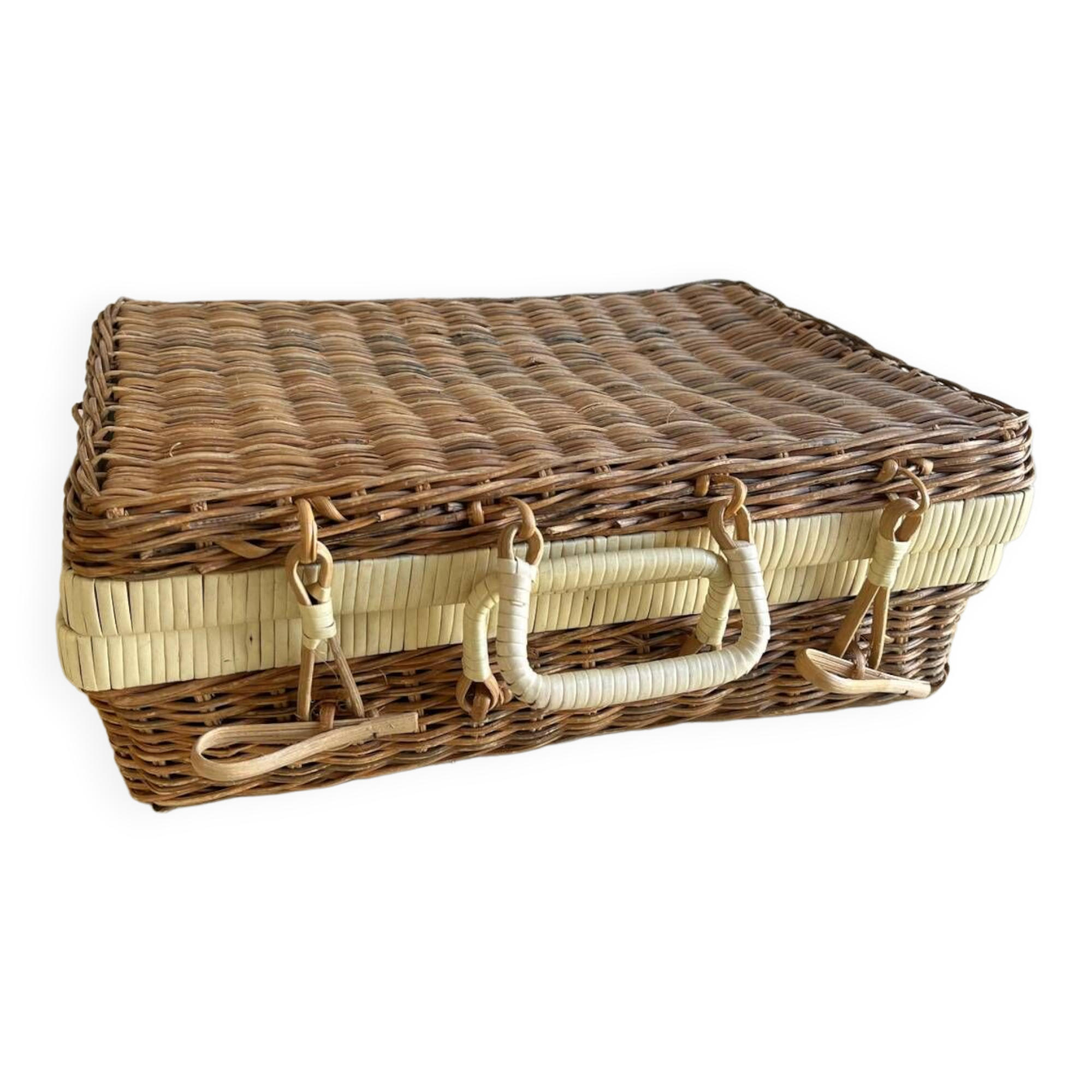 Vintage woven wicker suitcase