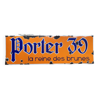Ancienne plaque émaillée "Bière Porter 39" La reine des brunes 48x147cm 50's