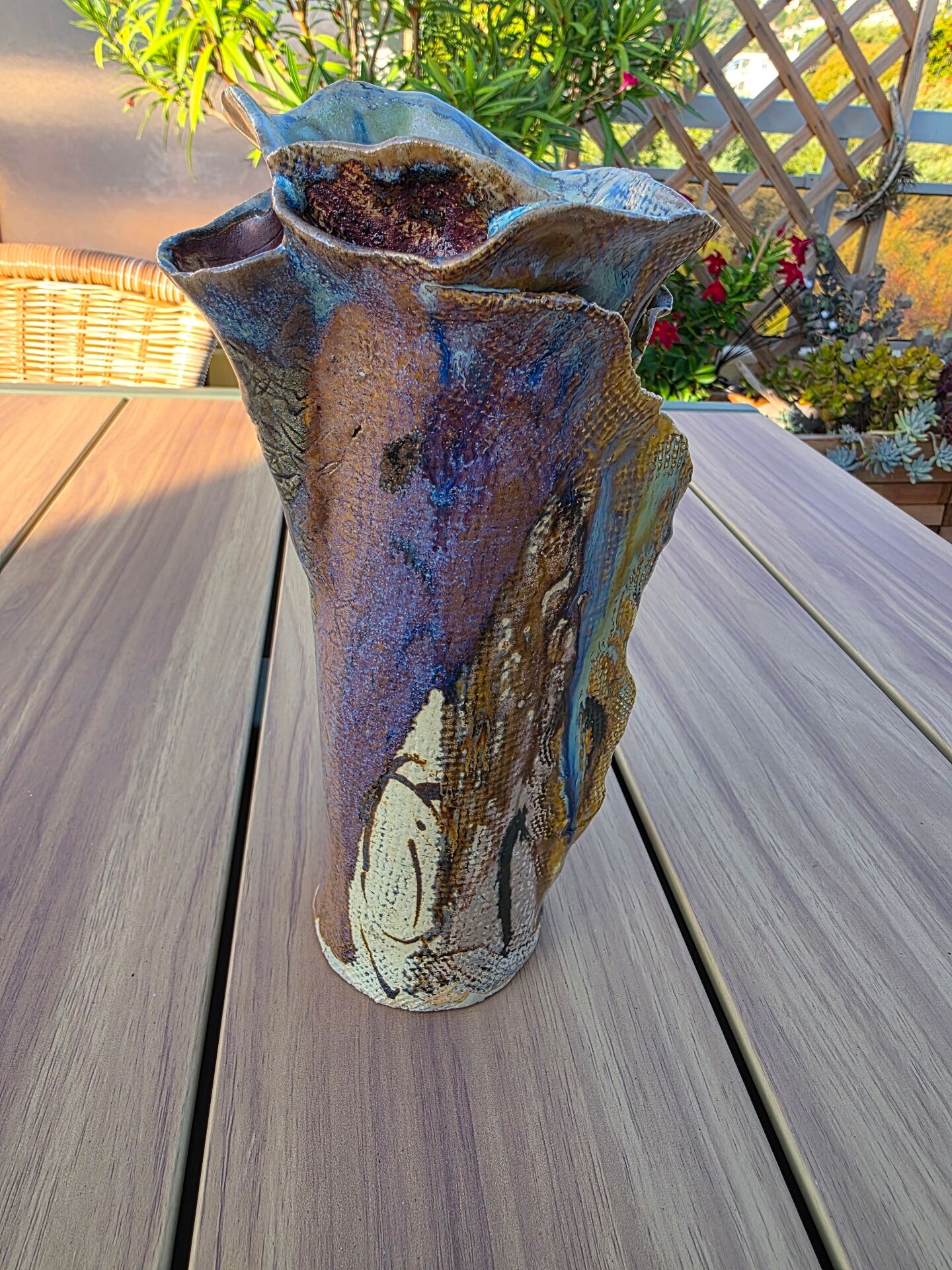 Vintage sculptural stoneware vase 25 cm brutalist signed
