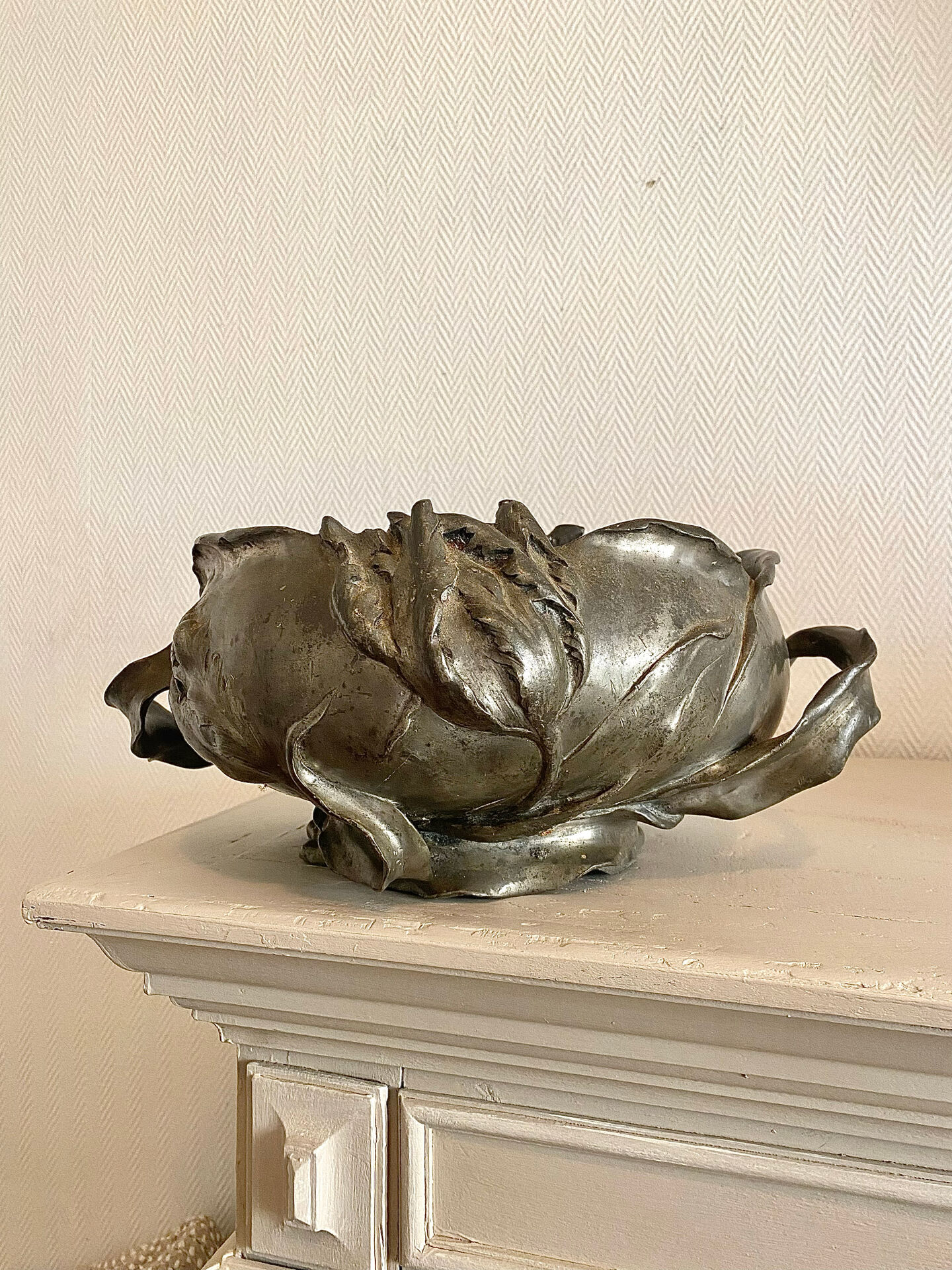 Art Nouveau jardinière in tin signed Frederic Debon Susse Frères.
