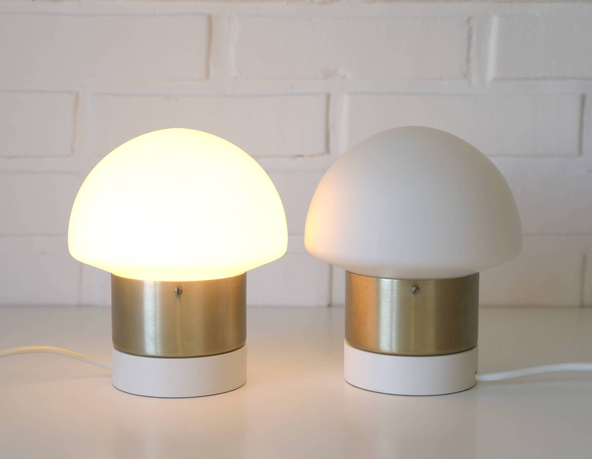 Pair of Mid Century Modern Bedside Lights Mushroom Milk Glass Lamps