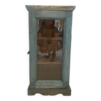 Small wall display case in blue lacquered teak