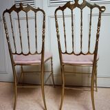 Italian Side Chairs in Golden Brass by Giuseppe Gaetano Descalzi for Chiavari, 1950, Set of 2