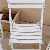 2 chairs and 2 vintage wooden garden lounge armchairs dejou