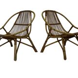 Ensemble vintage de 4 fauteuils club en rotin Rohe Noordwolde 1960