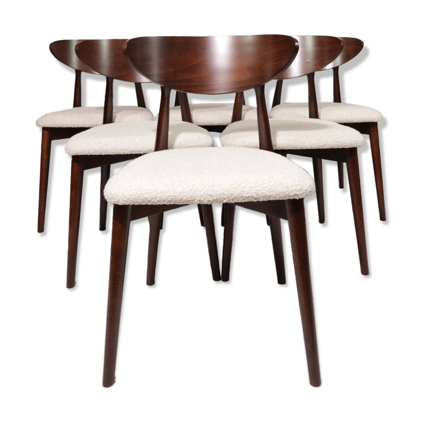 Ensemble de 6 chaises de salle à manger modernes, avec chaises de bureau en tissu bouclé blanc, chaises en bois de hêtre