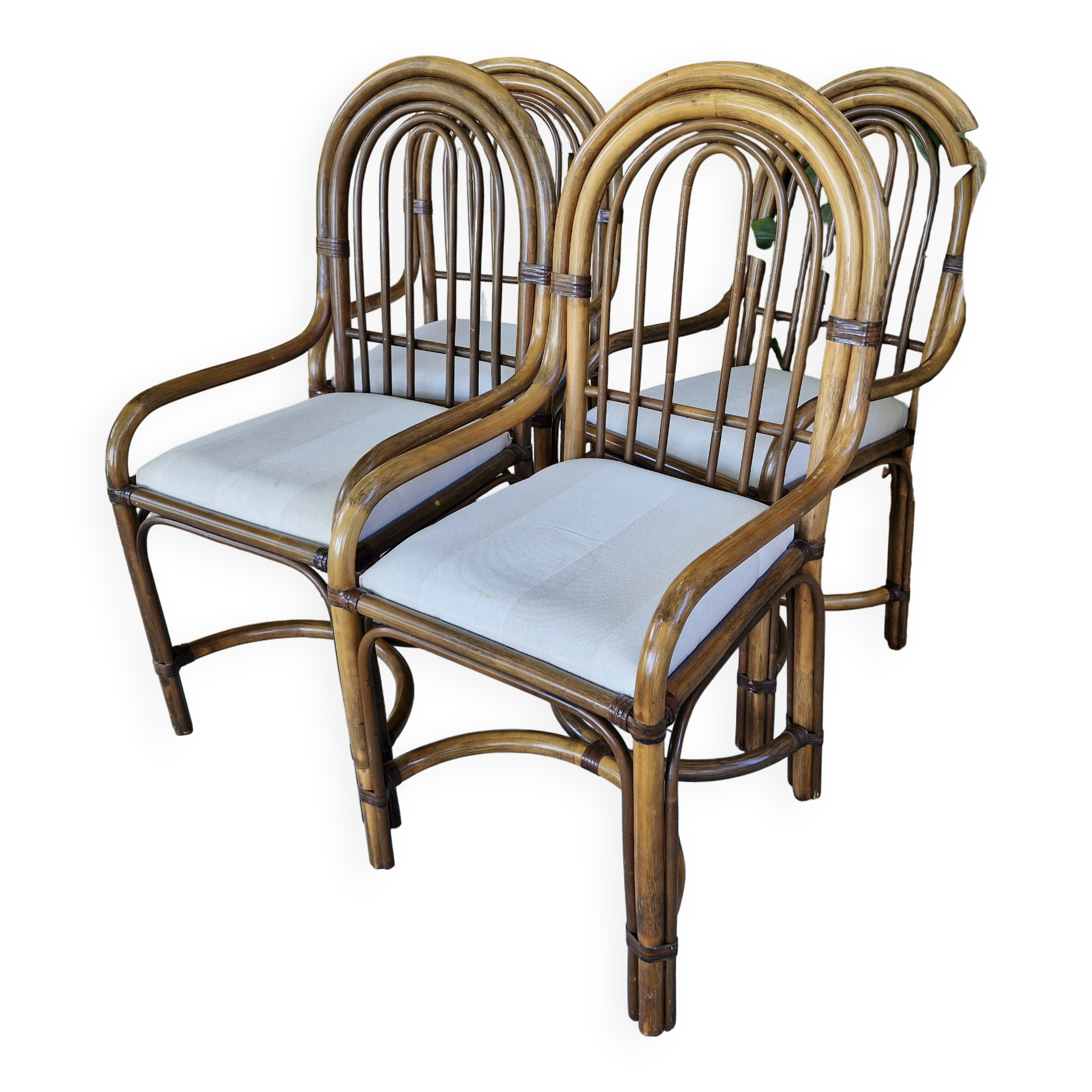 4 vintage 70s bamboo armchairs in the Maugrion Roche Bobois style