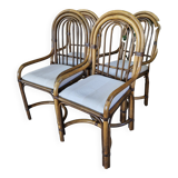 4 fauteuils vintage en Bambou 70's  dans le style Maugrion Roche Bobois