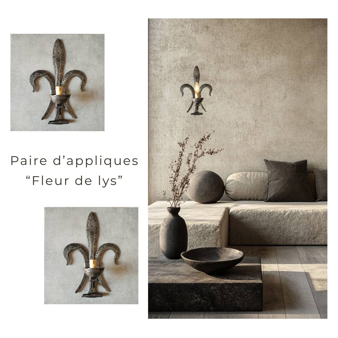 Brutalist iron wall light "fleur de lys"