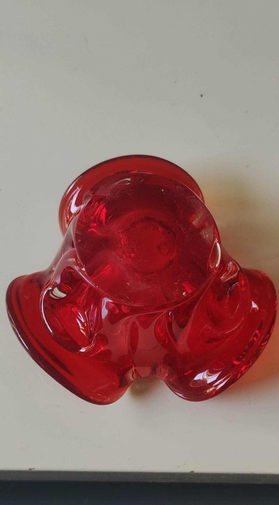 Murano Ashtray/Tray. Organic floral shape. Ruby red, 14cm.