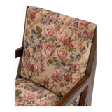 Antique Art Nouveau Armchair in Oak and Floral Upholstery, Belgium ca 1900s