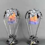 Pair of Wrought Iron Lamps, Vine Theme, Müller Frères, Art Deco, 1925