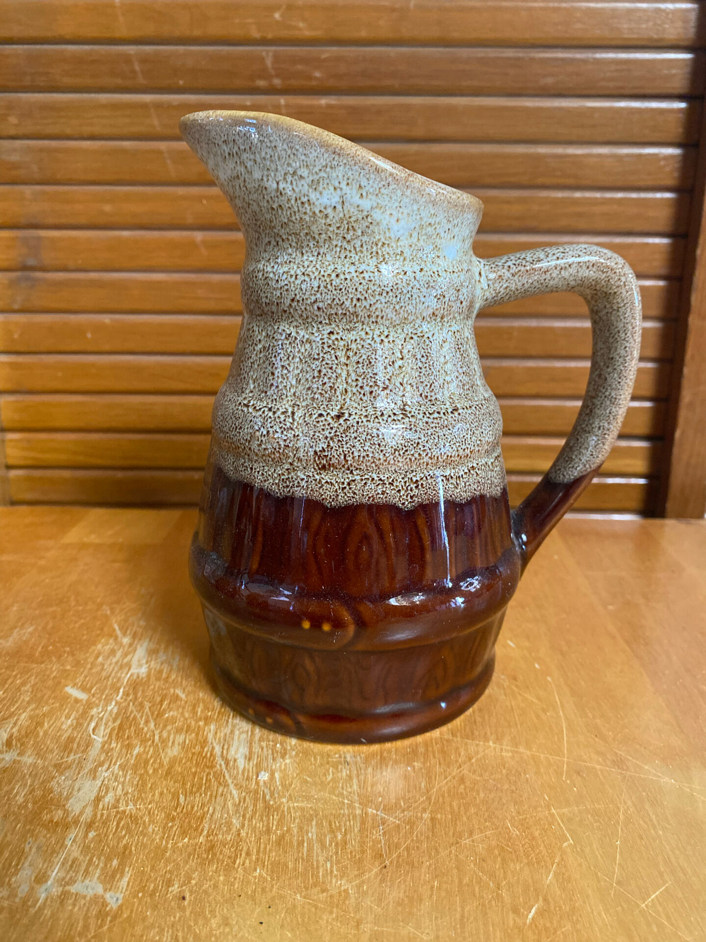 Vintage flamed ceramic barrel-shaped pitcher by revol, 0.5l