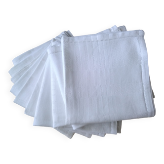 10 anciennes serviettes de table en coton damassé blanc 52 x 54 cm