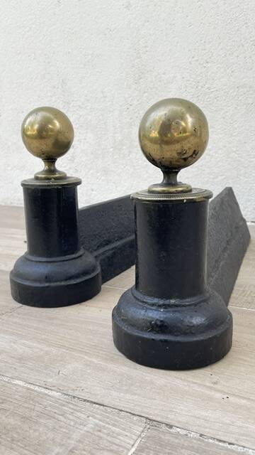 Chenets neoclassical cast iron and brass