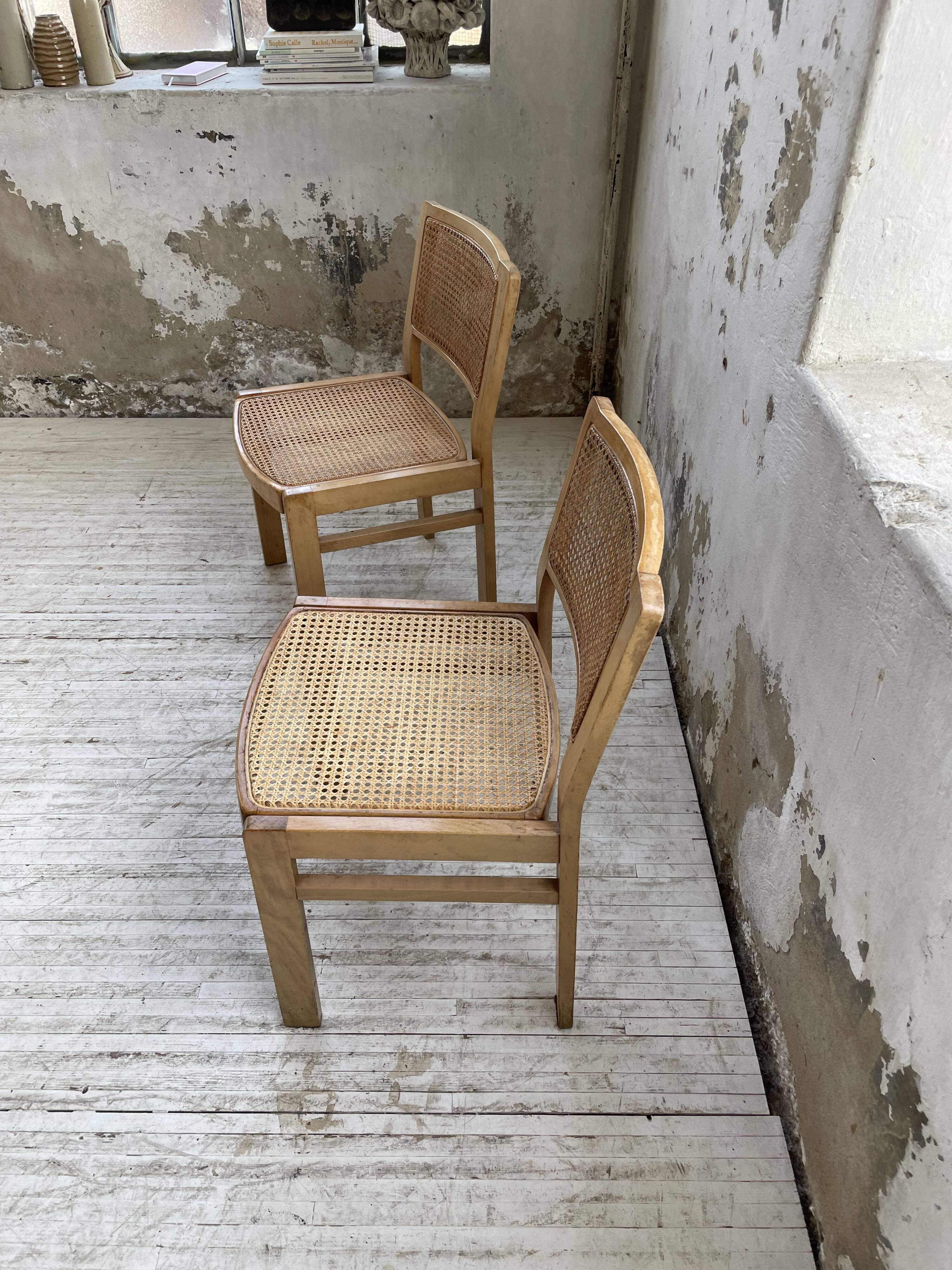 Pair of Baumann chairs beech and cannage