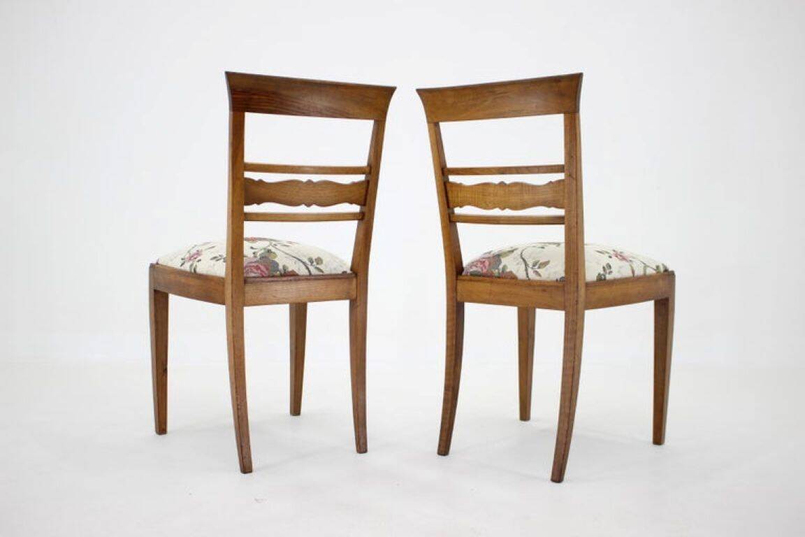 Pair of 1950s Czechoslovakian Refurbished Walnut Side Chairs in Floral Fabr