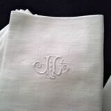 6 White Damask Cotton Napkins Monogram JC