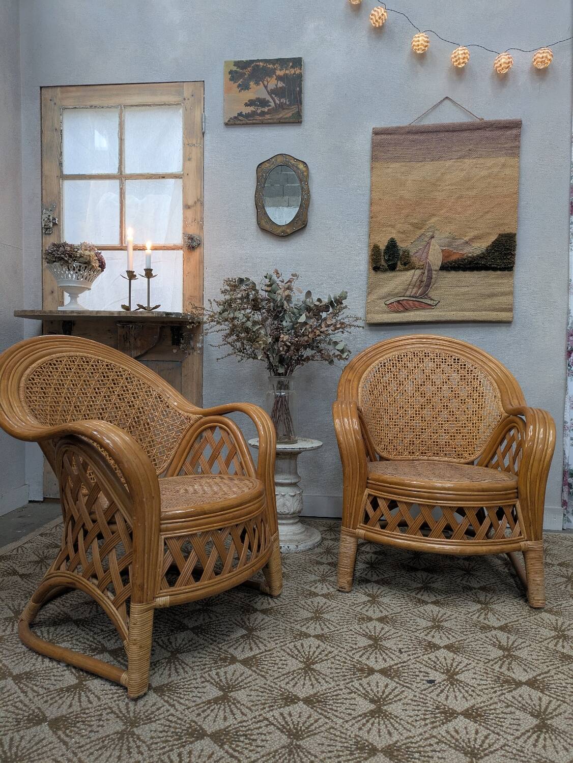 Pair of caned armchairs