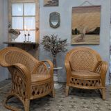 Pair of caned armchairs