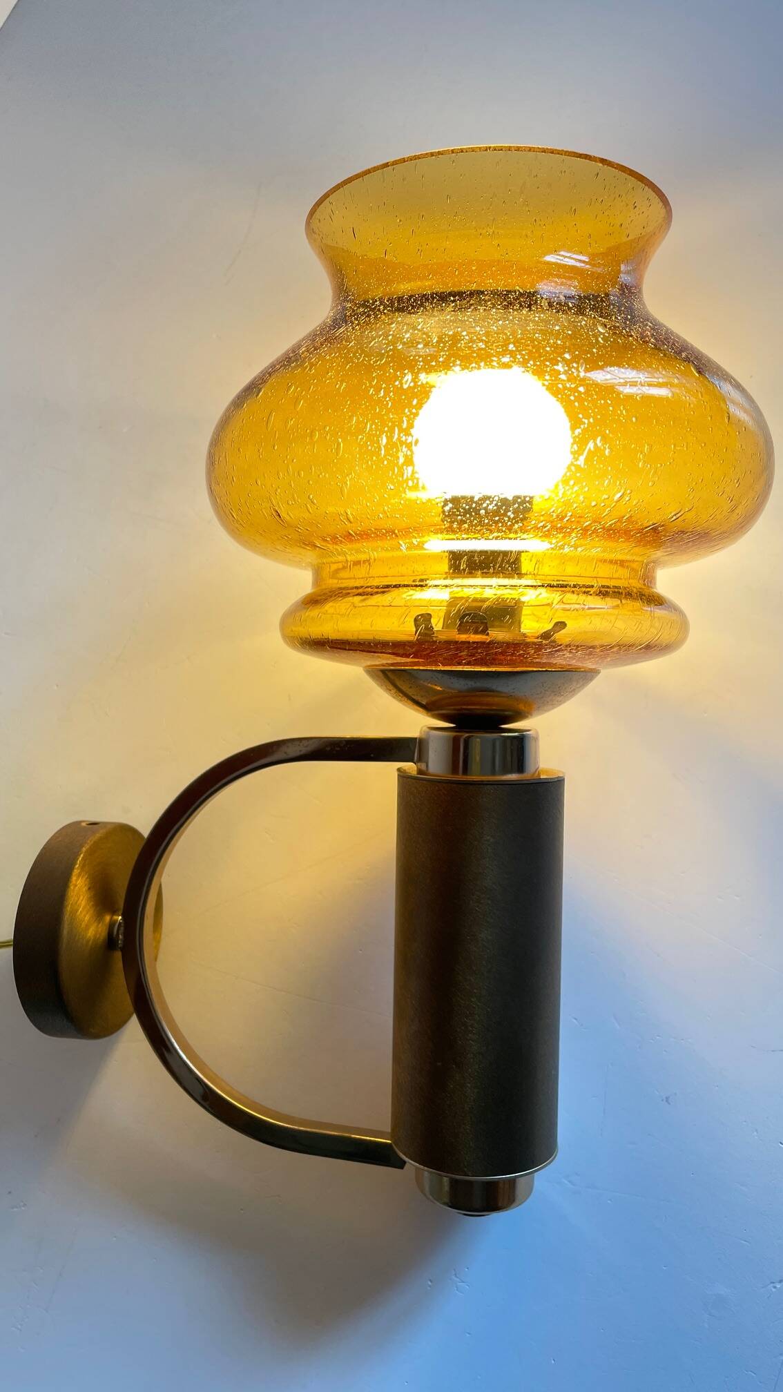 Vintage bubble glass brass applique