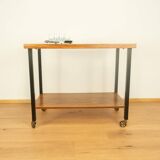 Serving trolley, side table, walnut, metal frame on brass castors, 1960s