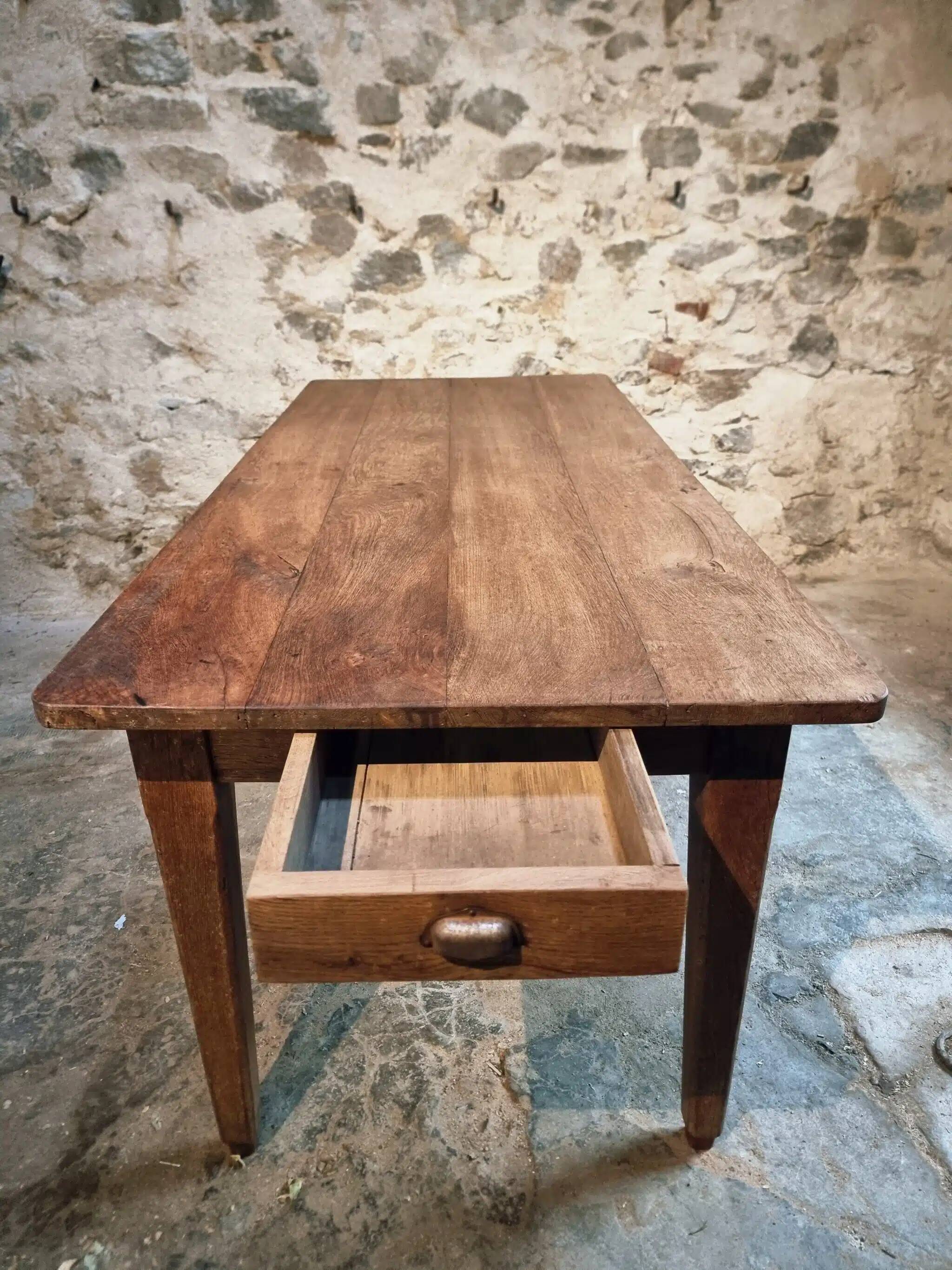 Antique French oak dining table – circa 1900 – farmhouse table with drawer