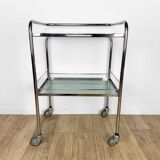 Modernist chrome and vintage frosted glass serving trolley