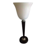 Black lacquered wood and white opaline lamp