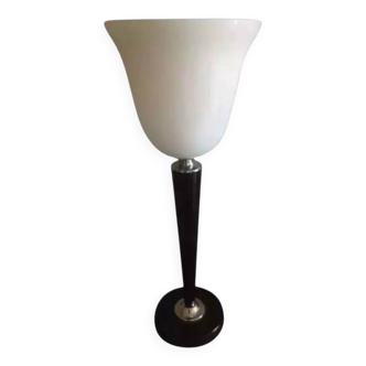 Black lacquered wood and white opaline lamp