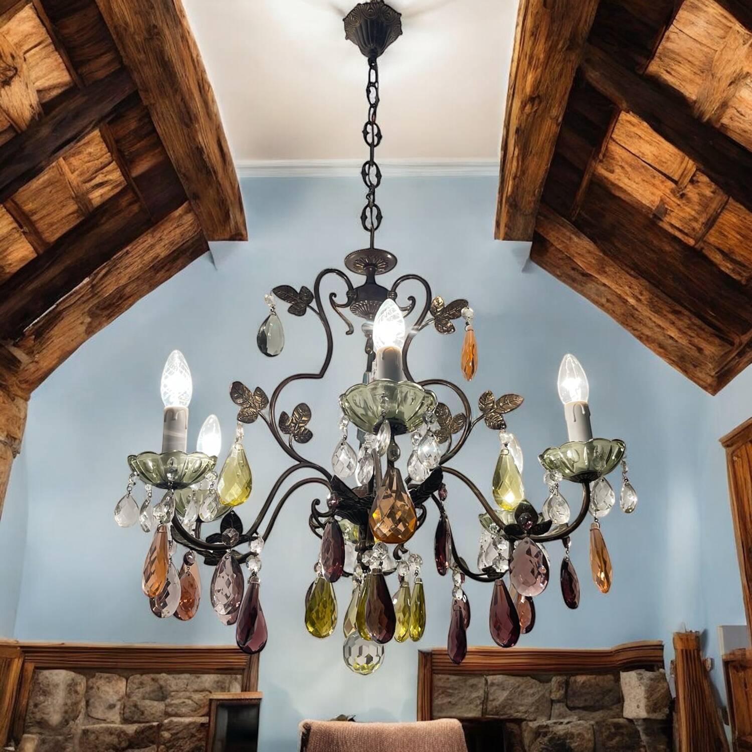 Bronze multicolored Crystal chandelier 1950’s