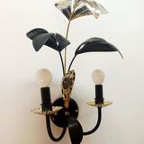 Black and gold Hollywood Regency leaf wall sconce