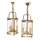 Pair of lanterns with three lights in gilded metal and glass