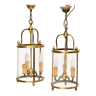 Paire de lanternes à trois lumières en métal doré et verre
