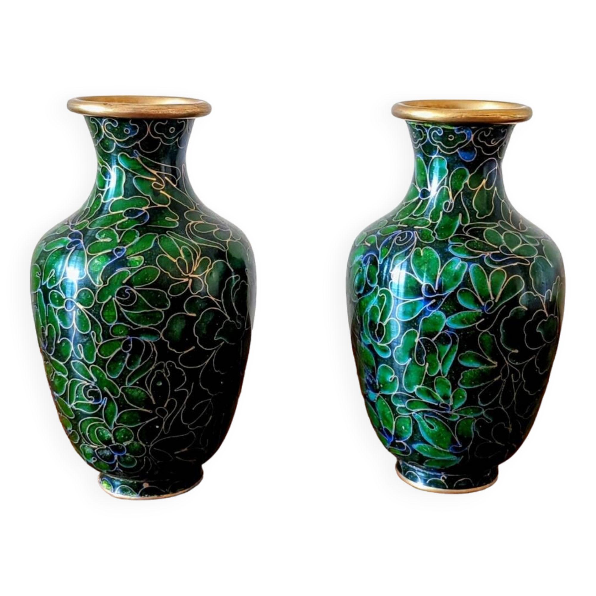Pair of enameled cloisonné vases
