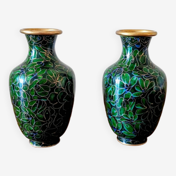 Pair of enameled cloisonné vases