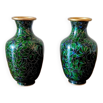 Pair of enameled cloisonné vases