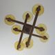 Large Vintage Rustic Wooden Chandelier Amber Glass shades Carved Wood 1980