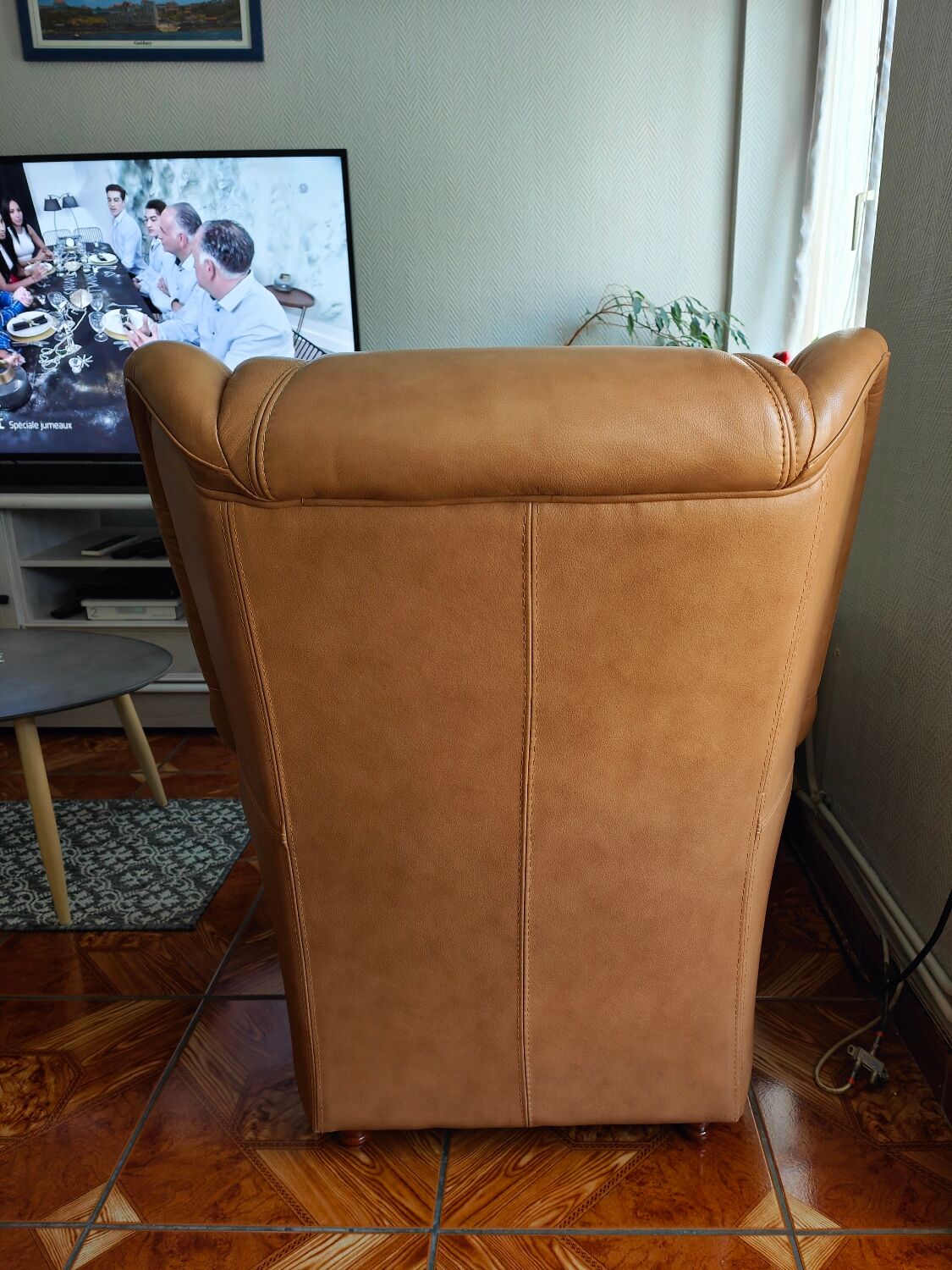 Fauteuil en merisier et cuir