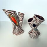 2 Vases of Vallauris in ceramic swaddled volcanic effect.