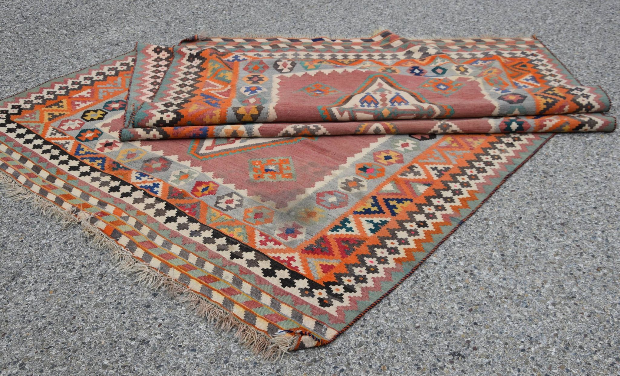 Oriental Kilim Rug Shiraz Gashgai Antique: 1.50 X 2.85 Metres