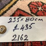 Vintage turkish runner 235x80 cm kazak rug, terracotta red, beige blue