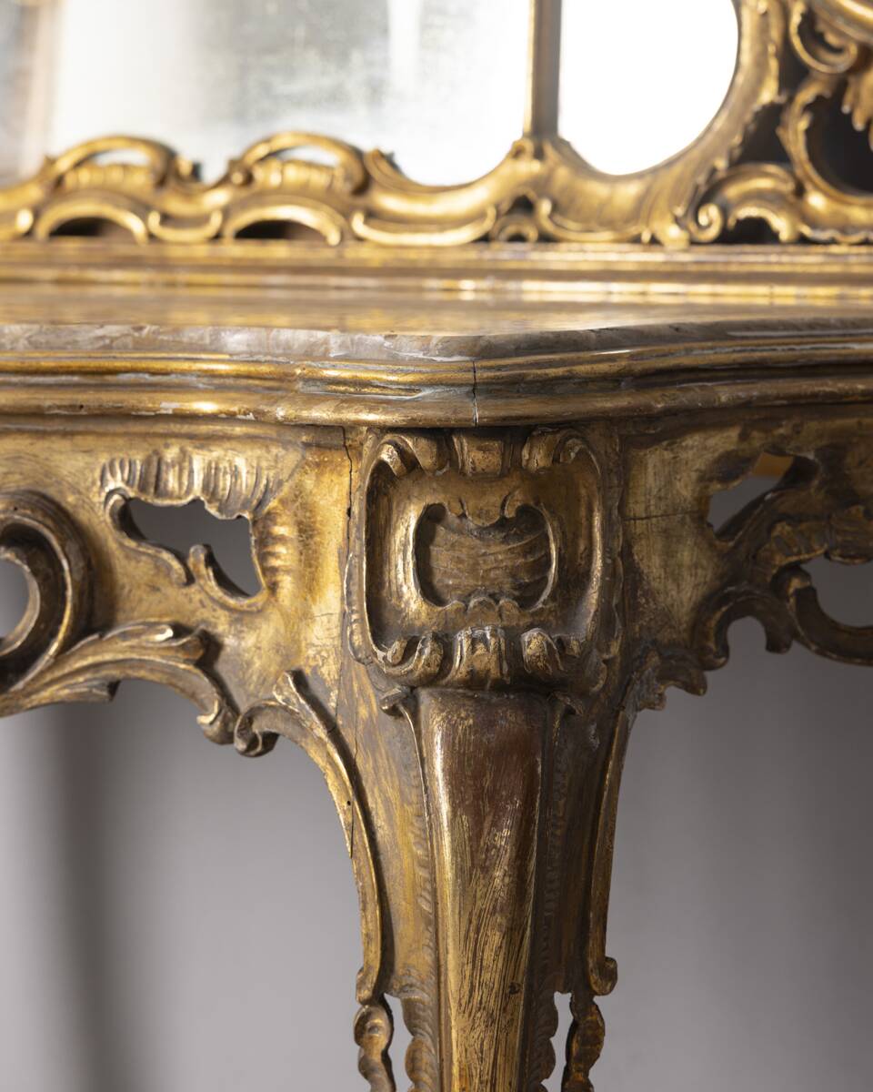 Antique classic console in wood decorated with mirror from the late 19th