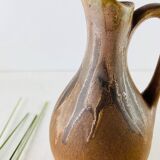 Soliflore vase in ancient sandstone brown and black ewer shape signed Denbac