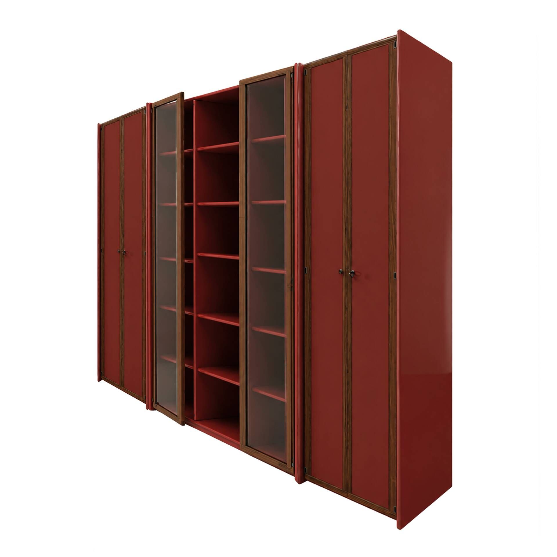 Mid-Century Afra & Tobia Scarpa Italian Red Lacquer 1960s Modular Wall Unit